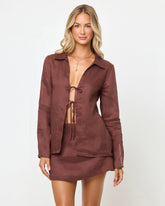 Brown Linen Mini Skort - LSPACE Venice | LSPACE Near Me