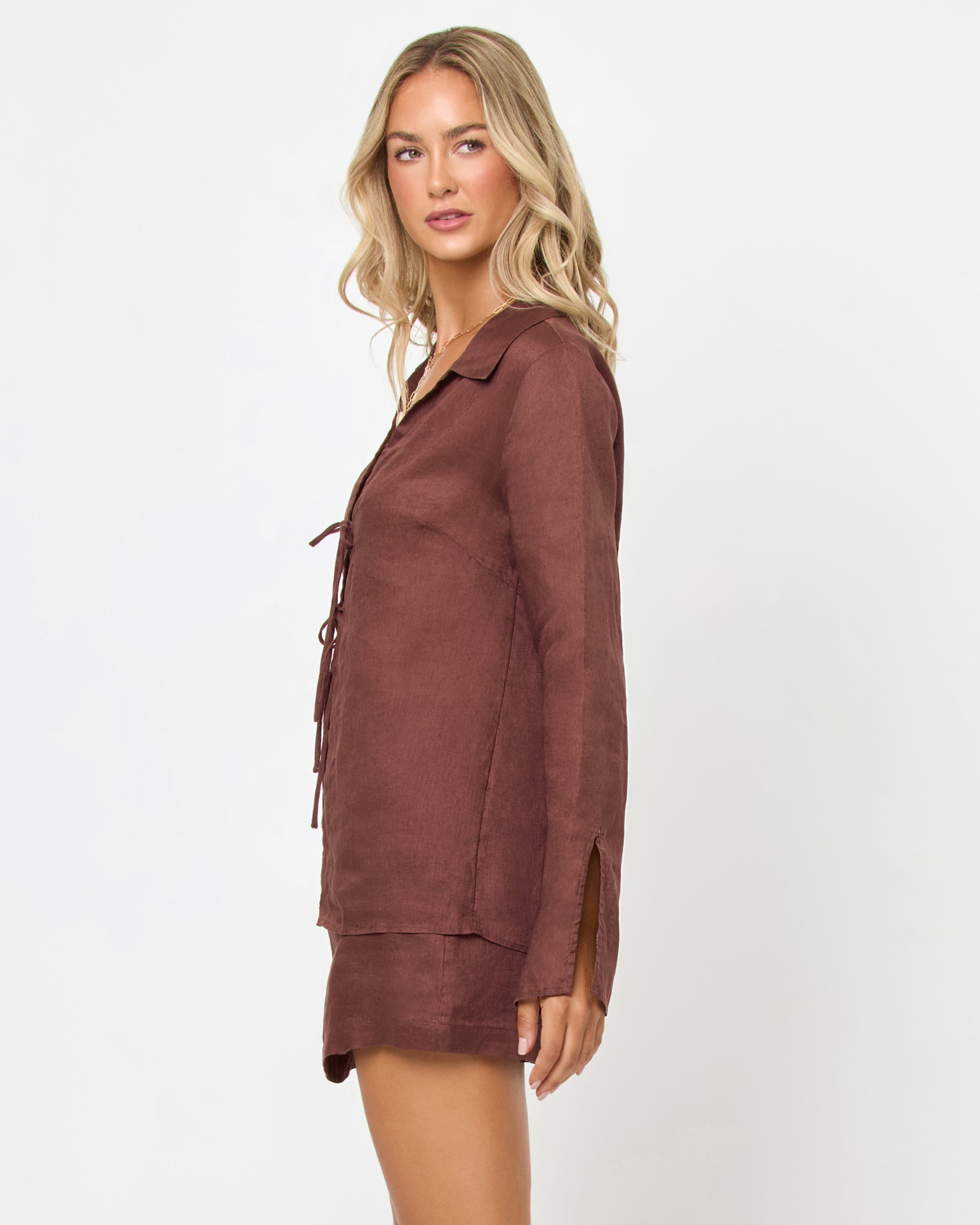 Brown Linen Mini Skort - LSPACE Venice | LSPACE Near Me