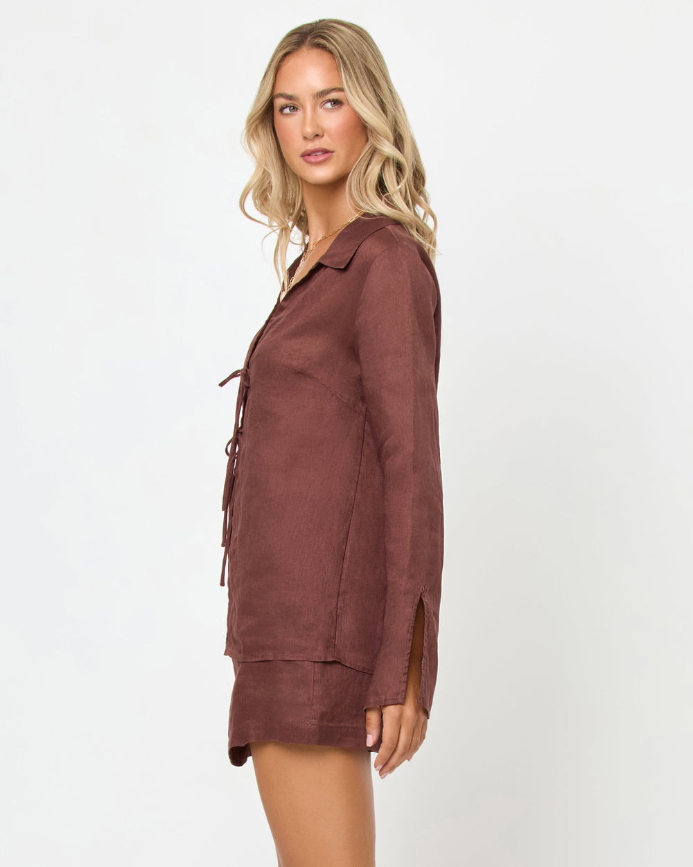 Brown Linen Mini Skort - LSPACE Venice | LSPACE Near Me