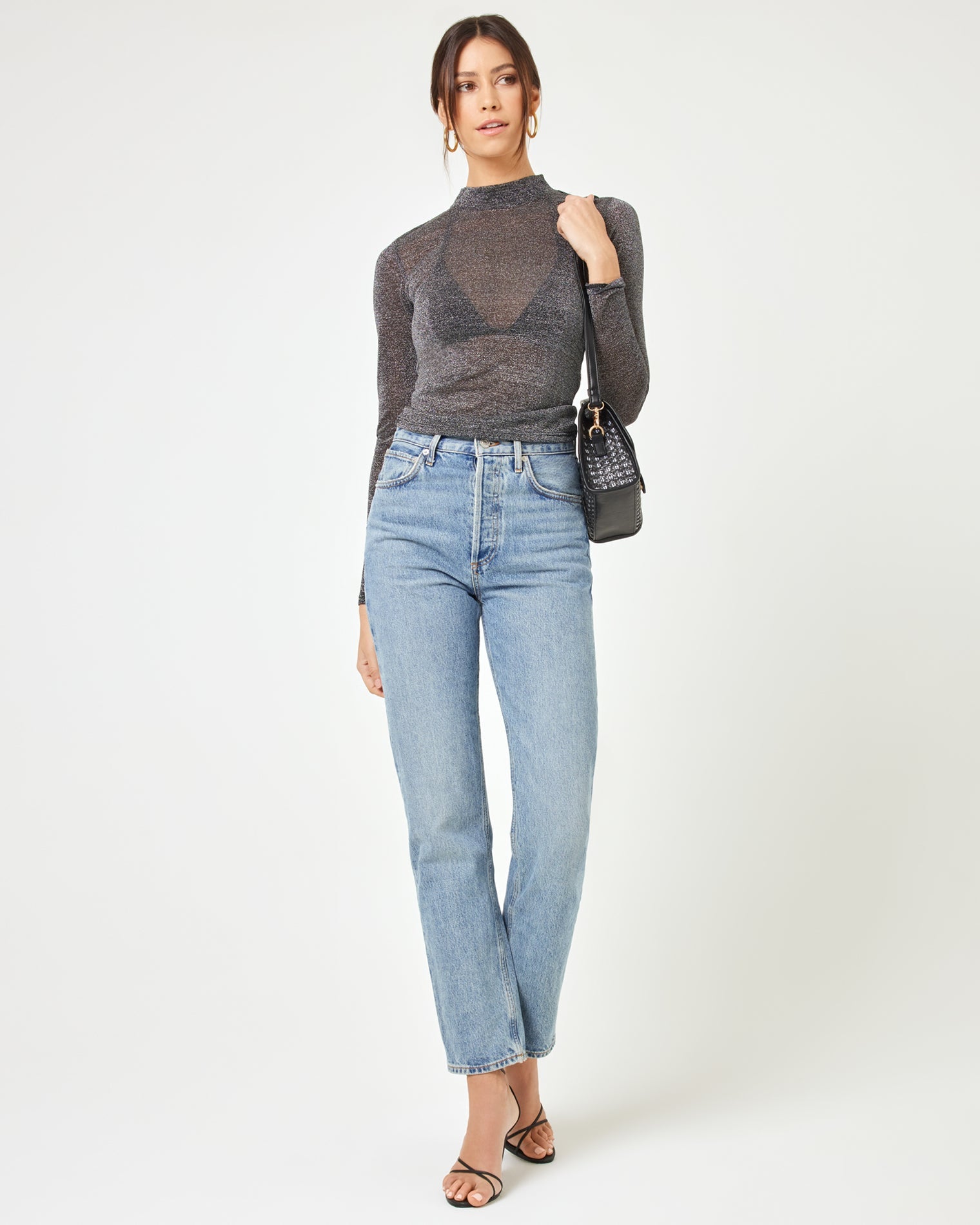 Shimmer Black Mesh Top - Long Sleeve - LSPACE | LSPACE Discount