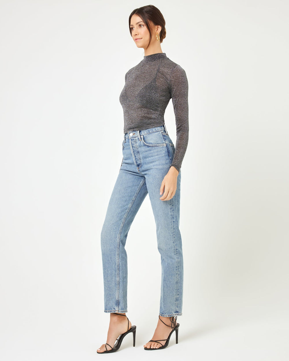 Shimmer Black Mesh Top - Long Sleeve - LSPACE | LSPACE Discount
