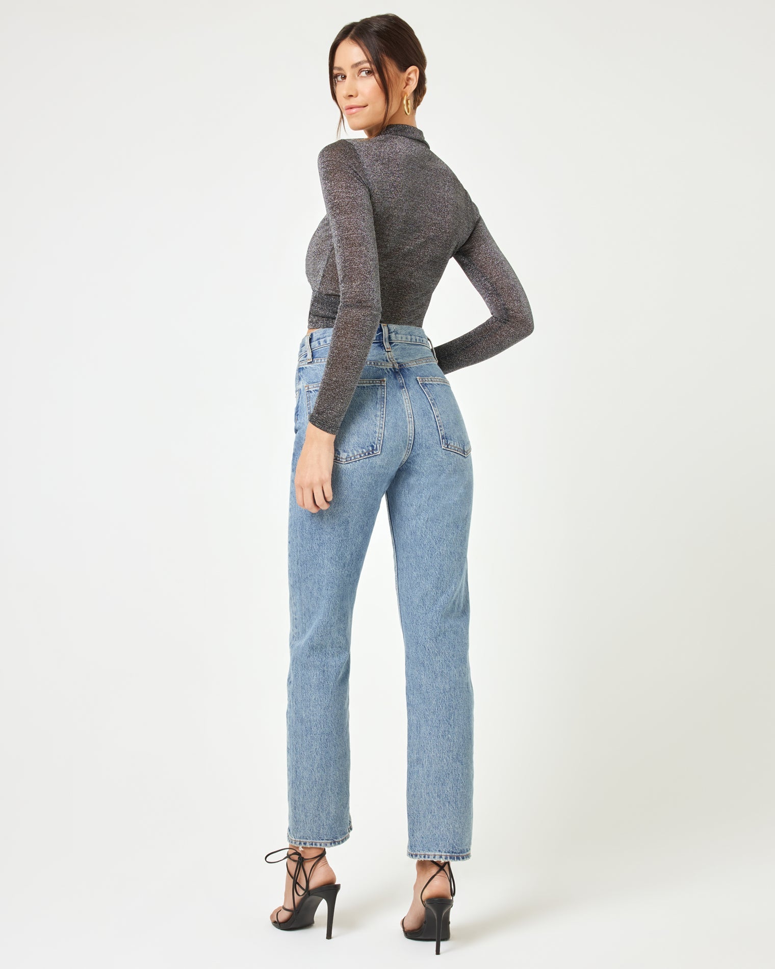 Shimmer Black Mesh Top - Long Sleeve - LSPACE | LSPACE Discount