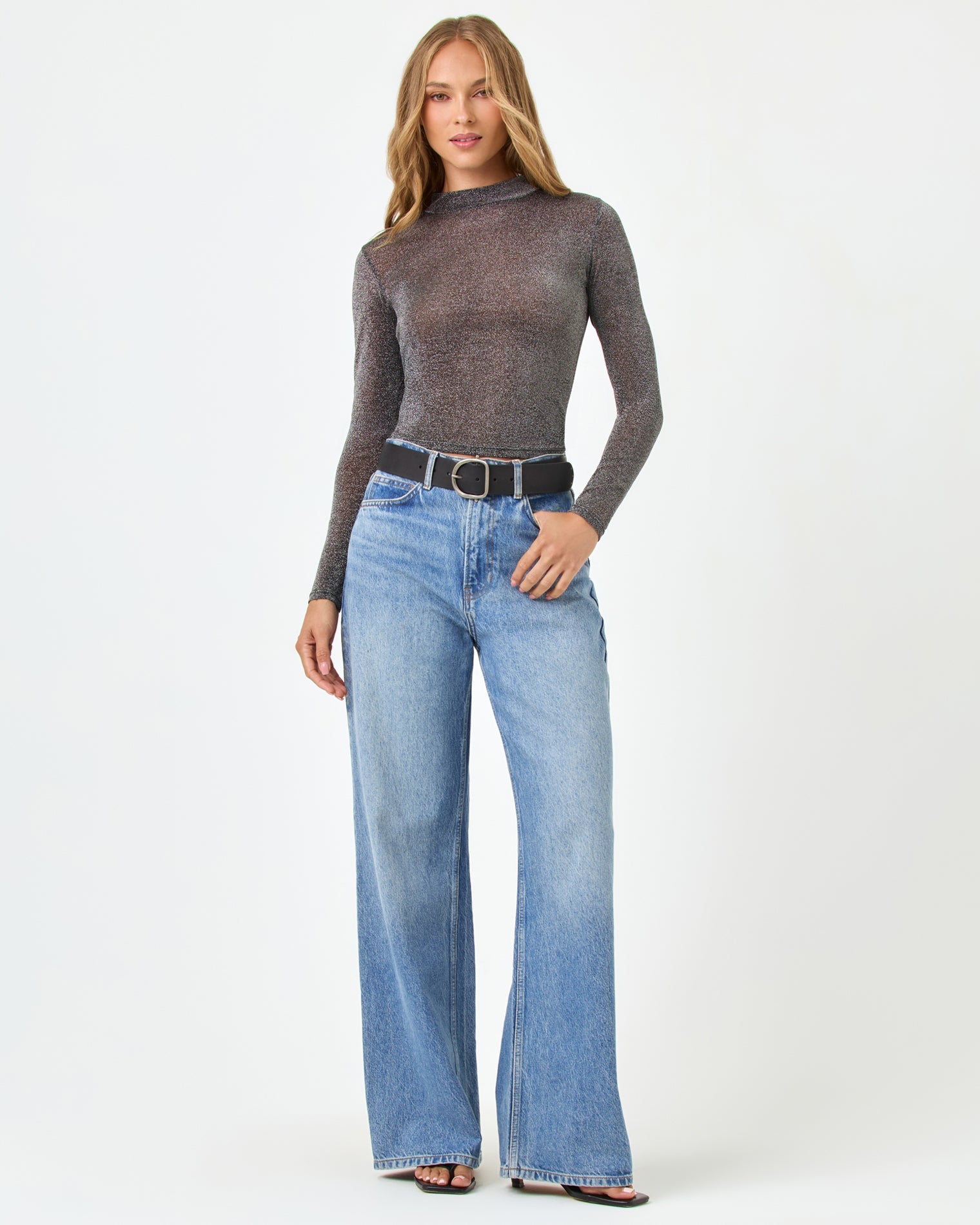 Shimmer Black Mesh Top - Long Sleeve - LSPACE | LSPACE Discount