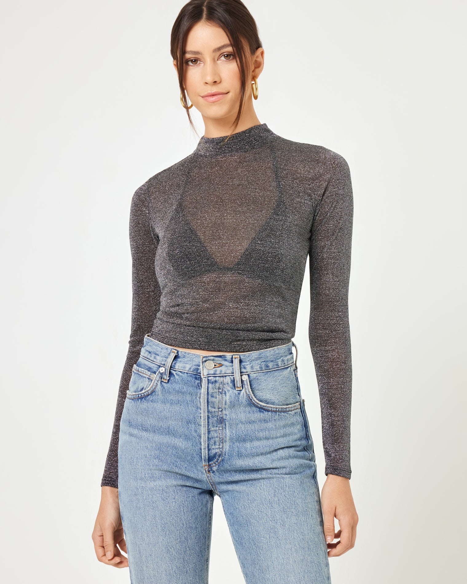 Shimmer Black Mesh Top - Long Sleeve - LSPACE | LSPACE Discount